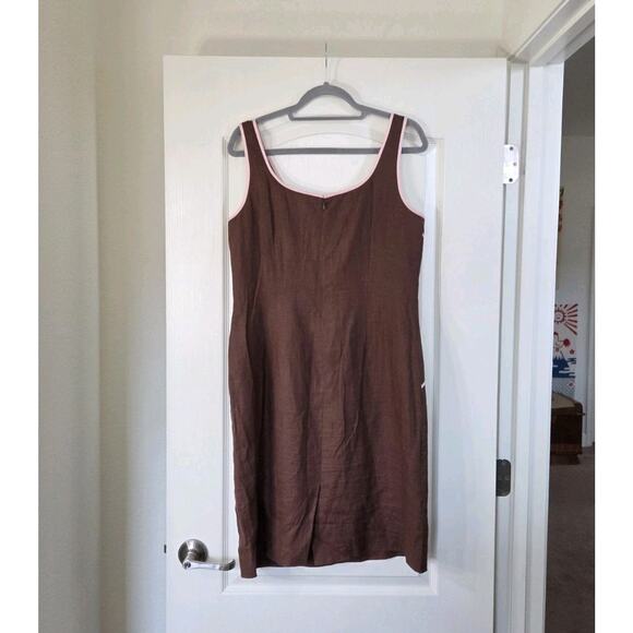 Spenser Jeremy Chocolate Brown Pink 100% Linen Retro Mod Knee Length Dress Sz 10 - Picture 7 of 12